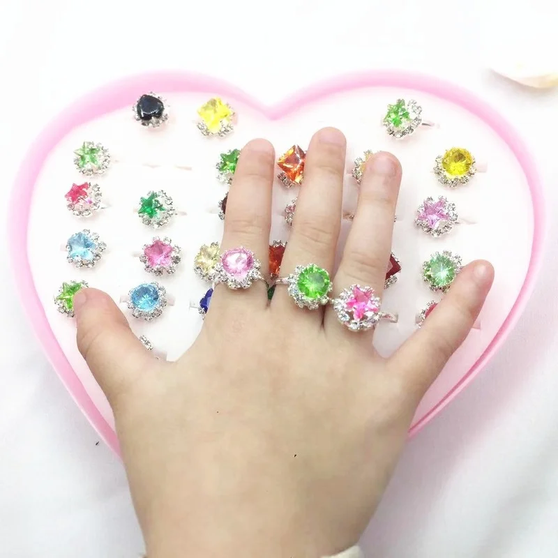 10Pcs Kids Simulated Diamond Ring Cute Sweet Rings Design Fashion Jewelry Accessories for Child Finger Creative Rings Chic Gifts