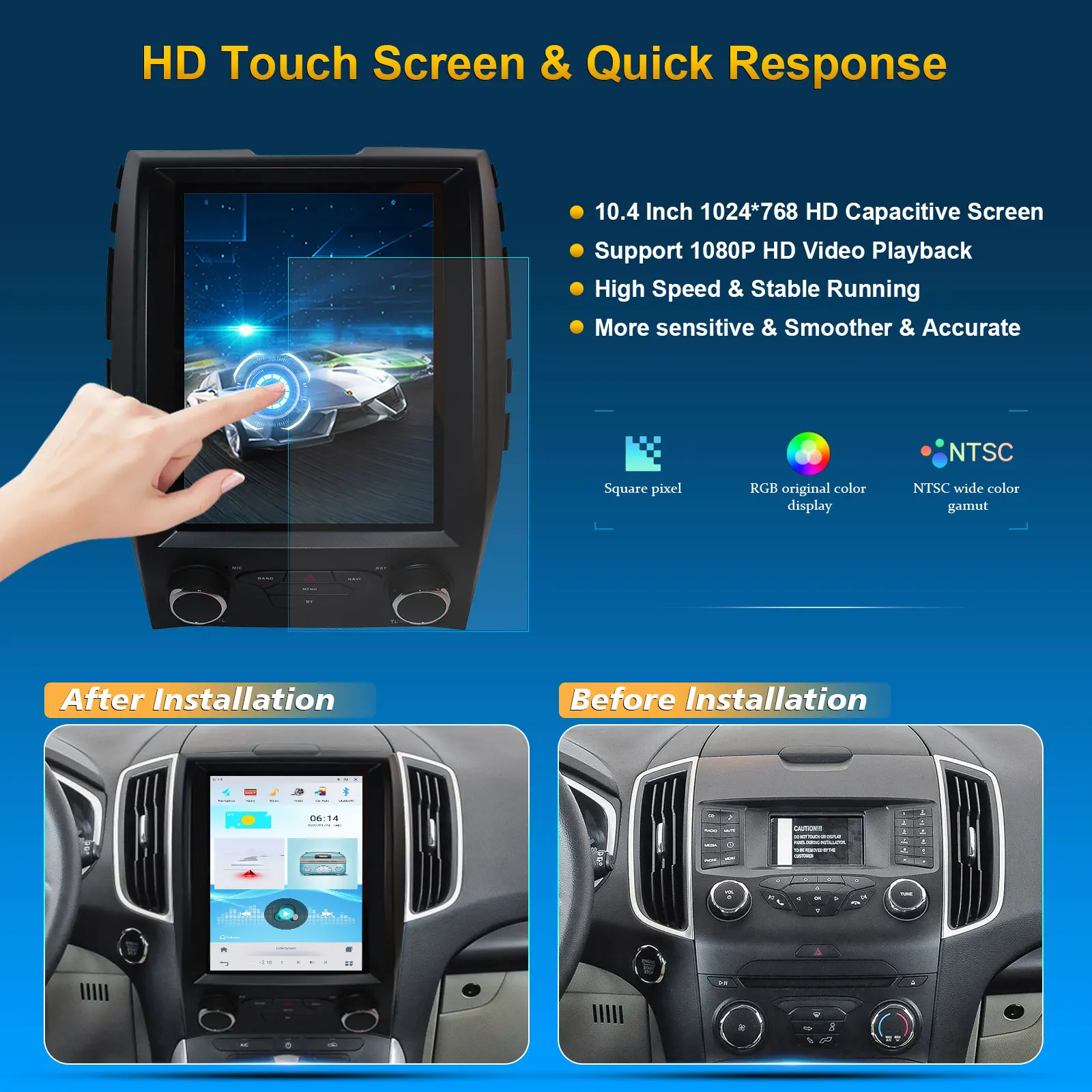 High Sales 10.4 Inch Vertical Screen Car Stereo Radio GPS Navigation for FORD EDGE 2015-  AUTO A/C