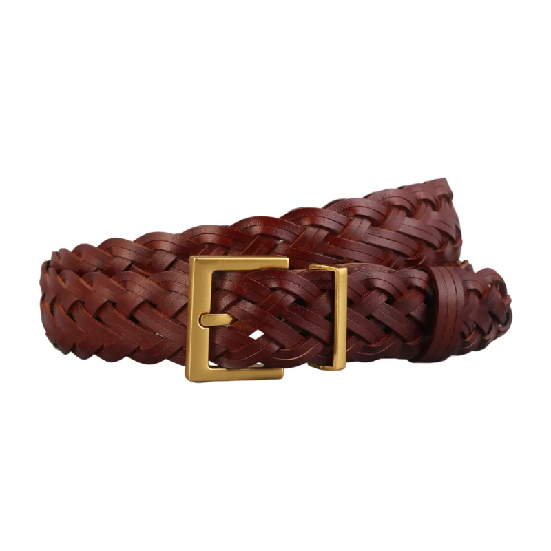 3cm Non Porous Woven Gold Retro Trendy Women's Belts Fashion Design Casual Jeans Skirt Braid Woman Belt