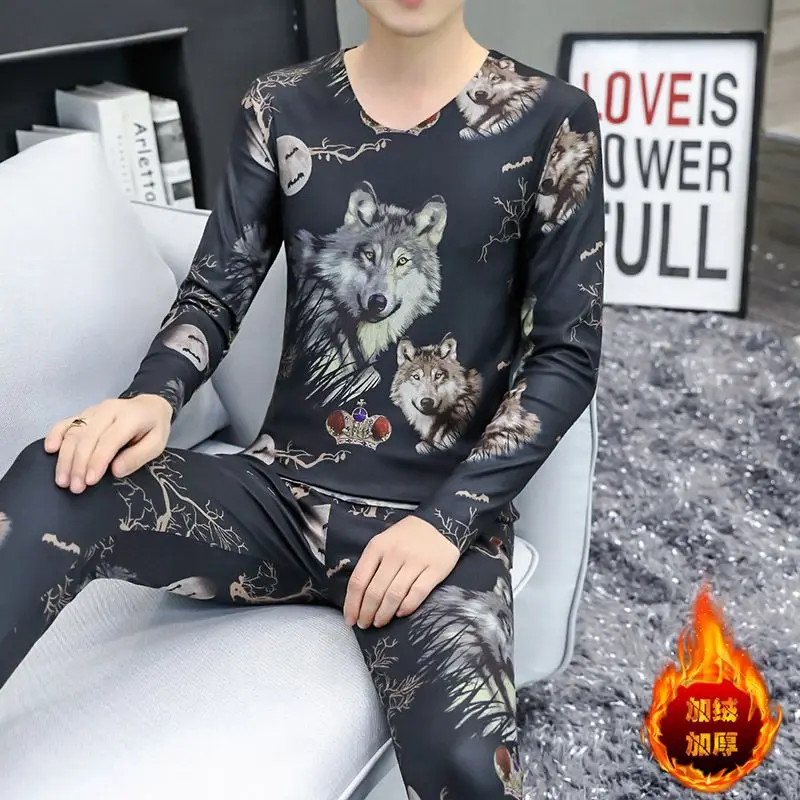 겨울용 보온 내의 세트 프라이머 고급 독일산 벨벳 무봉제 브이넥 롱존스 신상 방한 잠옷 남성용 수면복