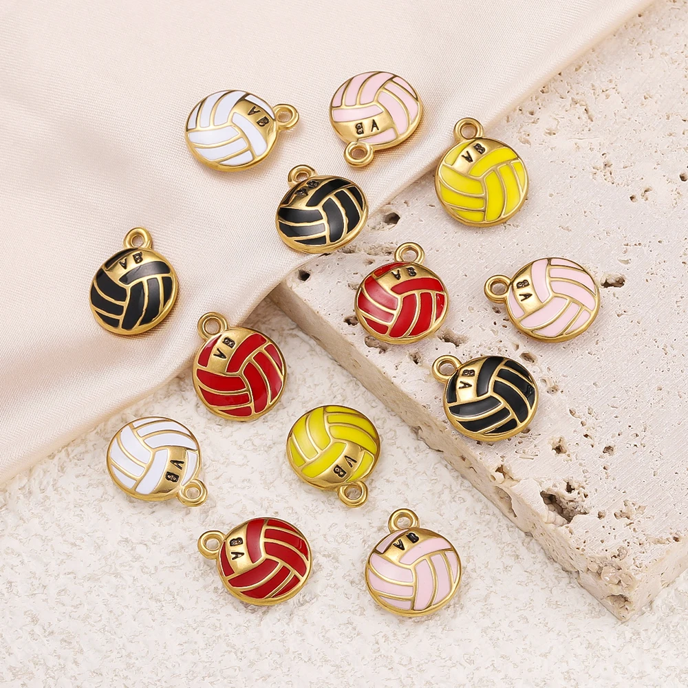 

2Pcs/Pack Multicolor Stainless Steel 304 volleyball Shape Flower Pendants for DIY Bracelet Necklace Jewelry Making Accessories