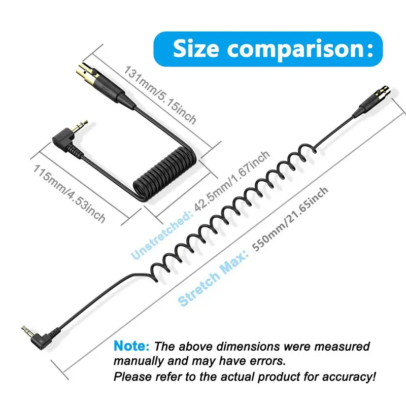 Mini XLR Female to 3.5mm Stereo TRS 90 ° Male Camera Microphone Audio Spring Telescopic Cable 0.5m