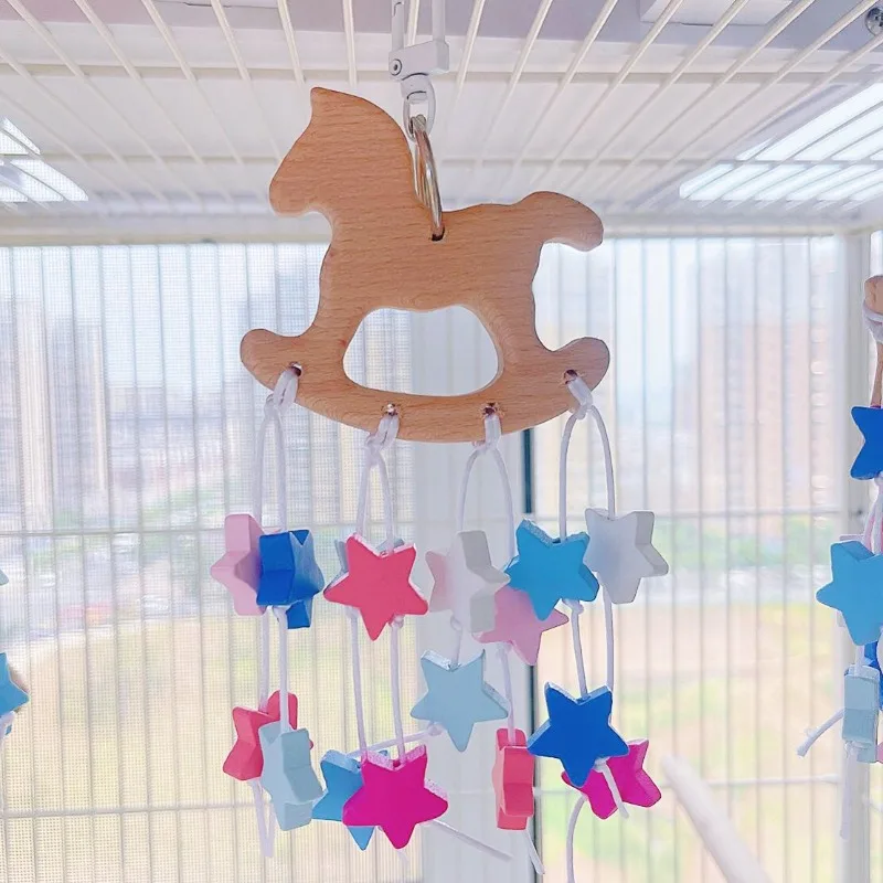 8Jiu Parrot Chew String Stress Relief Wooden Beak Grinding Peony Budgie Training Bird Cage Ornament Foraging Swing Perch Stand