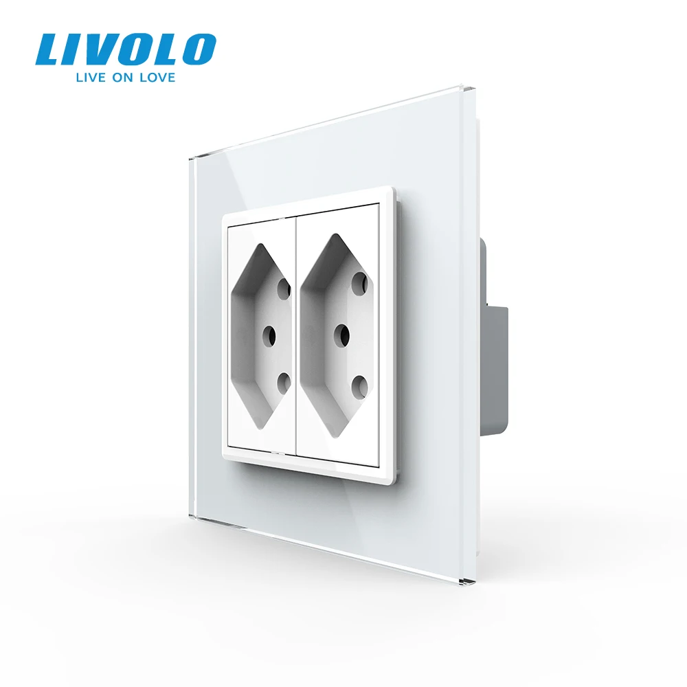 Livolo Switzerland Standard  Power Socket, Crystal Glass Panel,Switzerland AC110~250V 13A Double Wall Power Socket