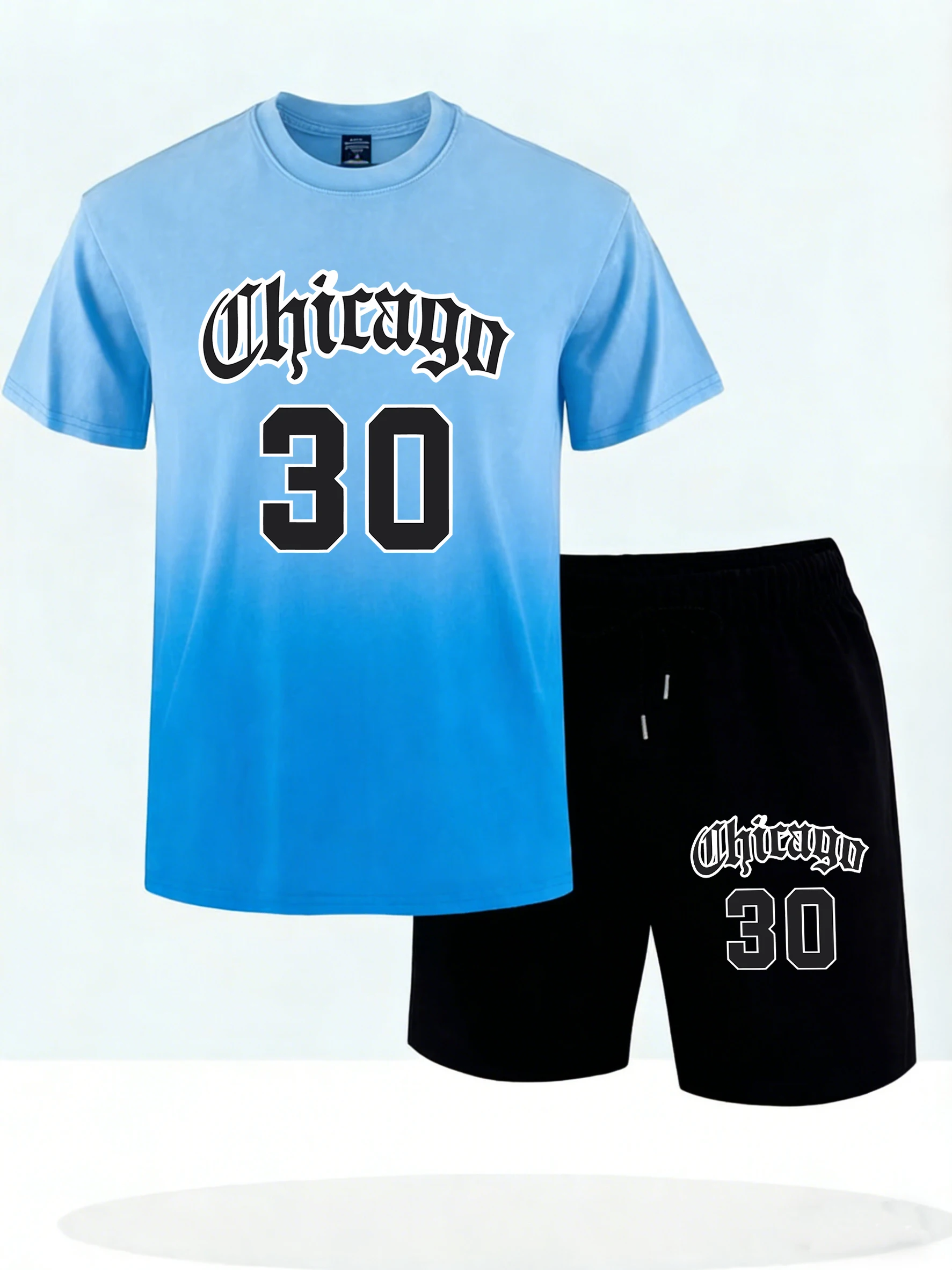 

Chicago Letter Number 30 Prints Man Casual Summer Tie-Dye T Shirt Set Pocket Jogging Shorts Comfortable Breathable Short Sleeve