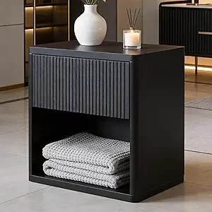 

Black luted Nightstand with Hidden Der and Open Shel, 22.8" W Century ern Bede Table with Curved Proile, Wood Accent End Table o