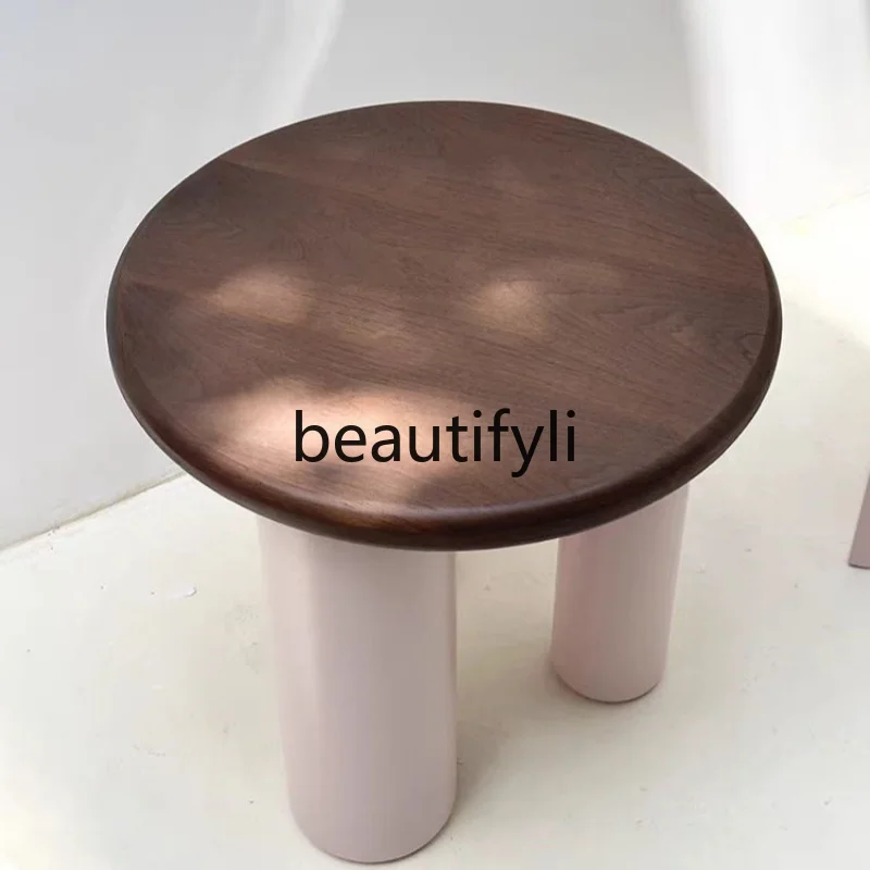 

Nordic solid wood round table sofa side few cream wind coffee table small apartment