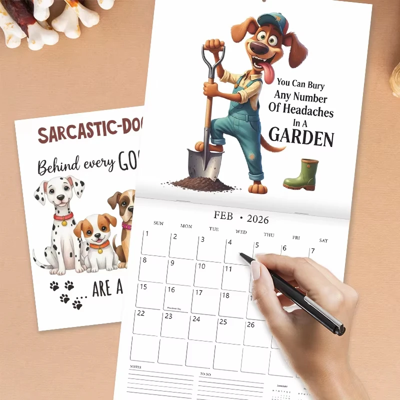 

2026 Sarcastic Dogs Calendar Hanging 12-Month Daily Agenda Planner Holiday Gag Gift for Home Office Decor Schedule Organizer