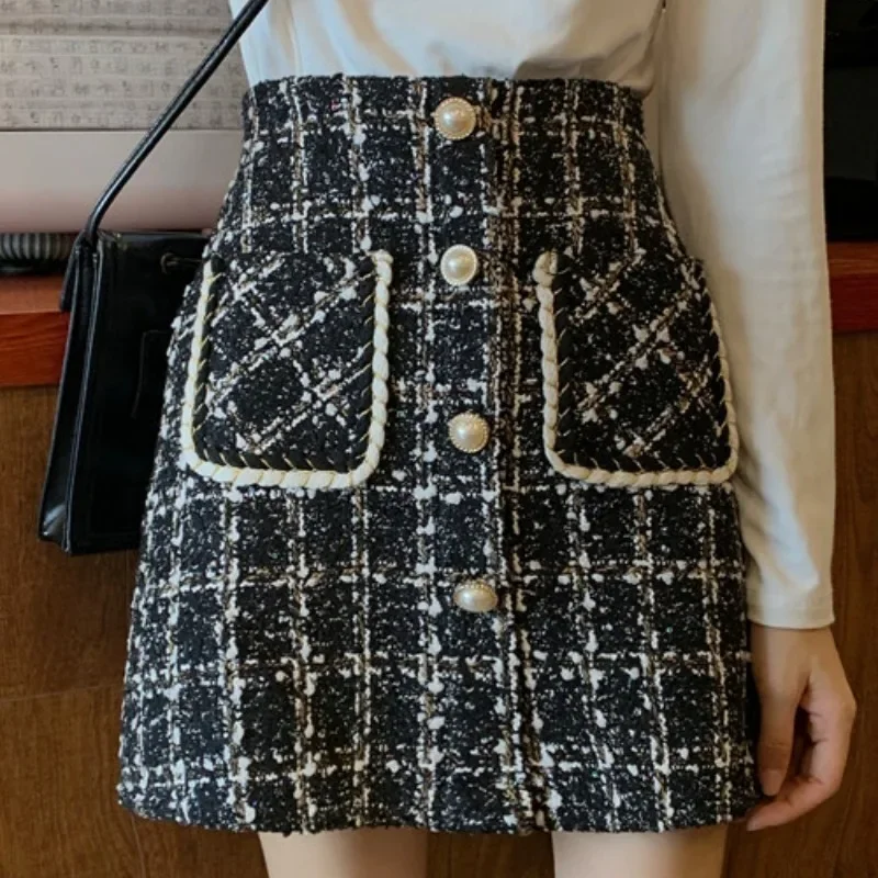 Korean small fragrant woolen plaid skirt skirt women's autumn and winter new fashion temperament high waist casual skirt