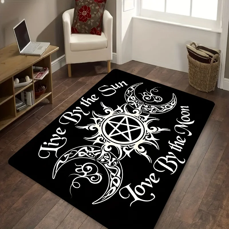 VIKAMA Sun and Moon Mysterious Symbol Printed Large Carpet, Anti-Slip Floor Mat for Bedroom Gothic Home Decor, Entryway