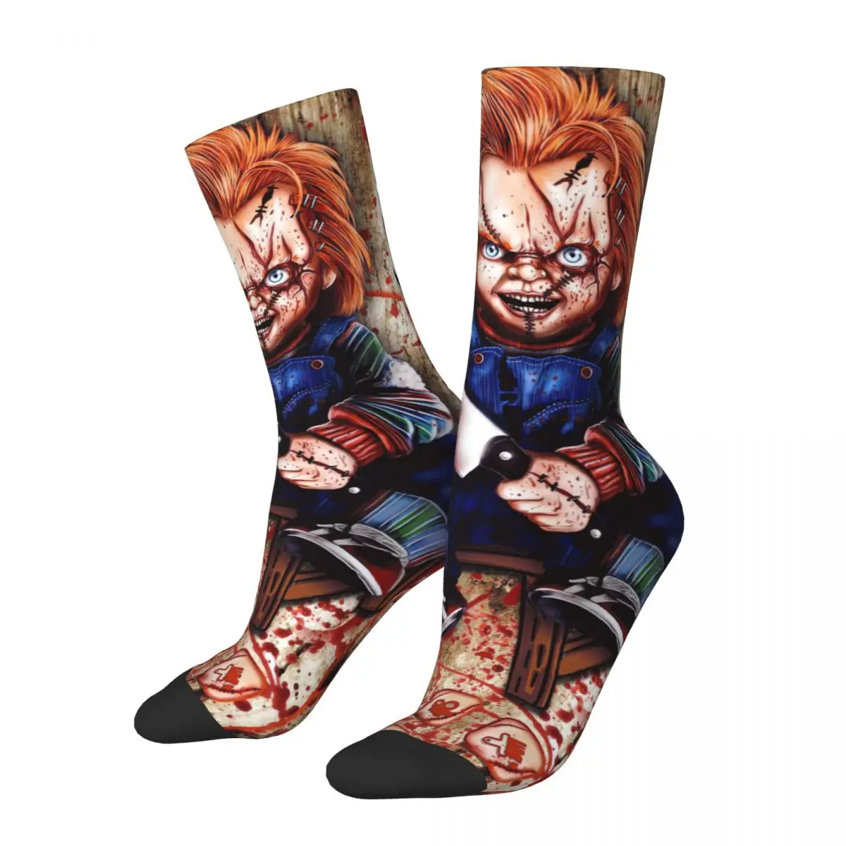 Autumn Winter Cool Unisex Chucky Childs Play Socks Horror Movie Halloween Non-slip Basketball Socks