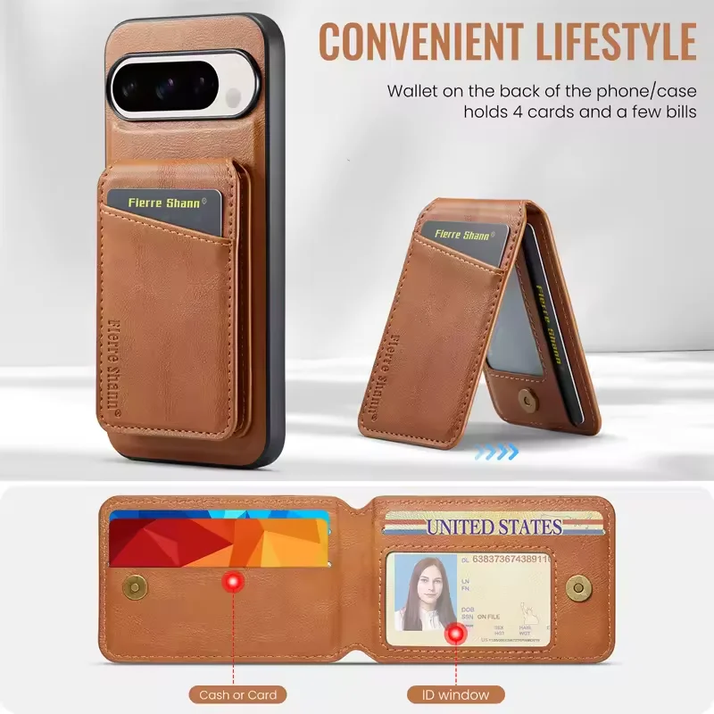 Magnetyczne etui 2w1 ze skóry PU na telefon Google Pixel 10 9 9Pro XL 8A 8Pro 8 7 7A 7Pro z odłączanym portfelem i uchwytem na karty — zdjęcie produktu 3