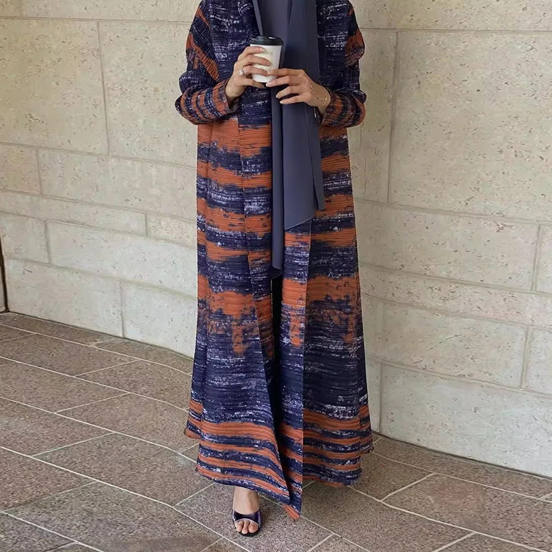 Printed Plus Size Dress for Women in 2024, New Middle Eastern Muslim Fashion, Elegant Temperament, Cardigan Robe Trend