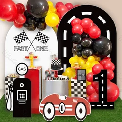 Race Car Party Backdrop Mosaic Board Number Black Race Track Cars Custom Arch Backdrop for Birthday Party Decoration Baby Shower