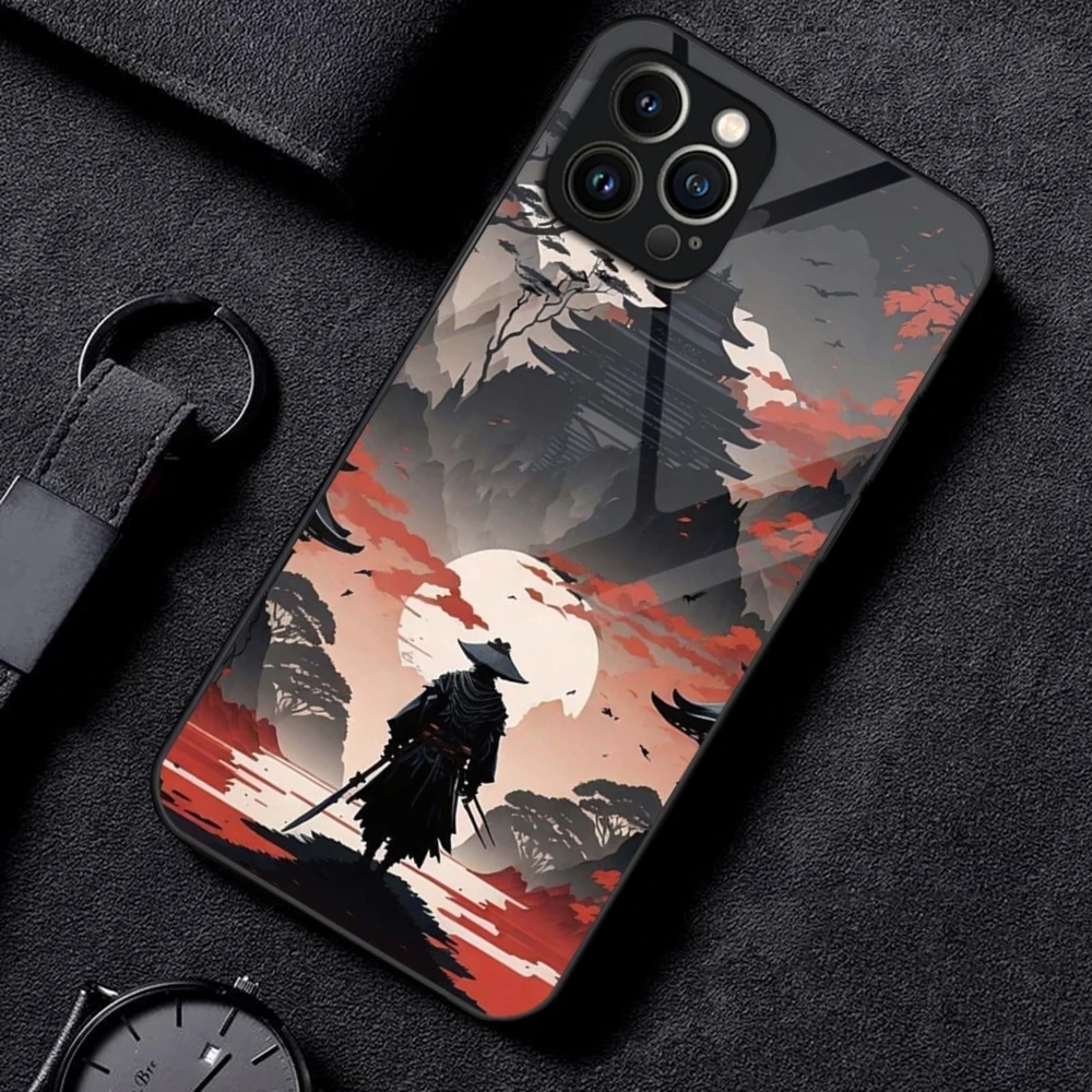 Japanese Bushido Samurai Phone Case For iPhone 15 13 14 12 16 11 Pro XS Max Plus Mini X XR SE2020 Tempered Glass Coque