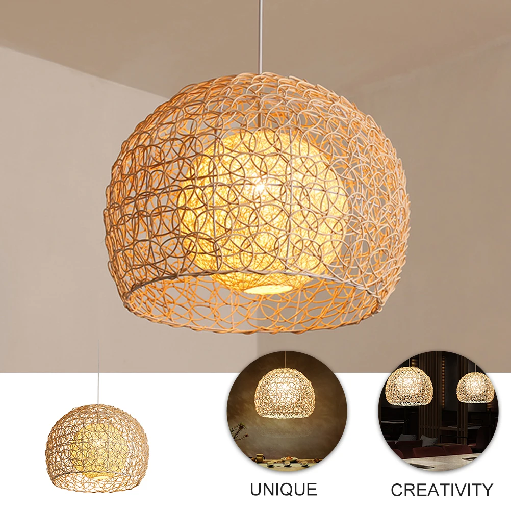 

1pc Rattan-Woven Chandelier Cover Pendant Lamp Shade Rustic Southeast Asian Style Lighting Decor Home Cafe Wicker