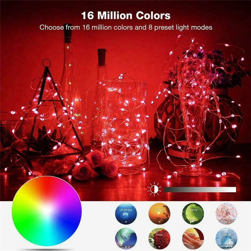 10/20m 200 LED Bluetooth Copper Wire Music Rgb Light String App Control Usb String Light Curtain Discoloration Decorative Lights image 4