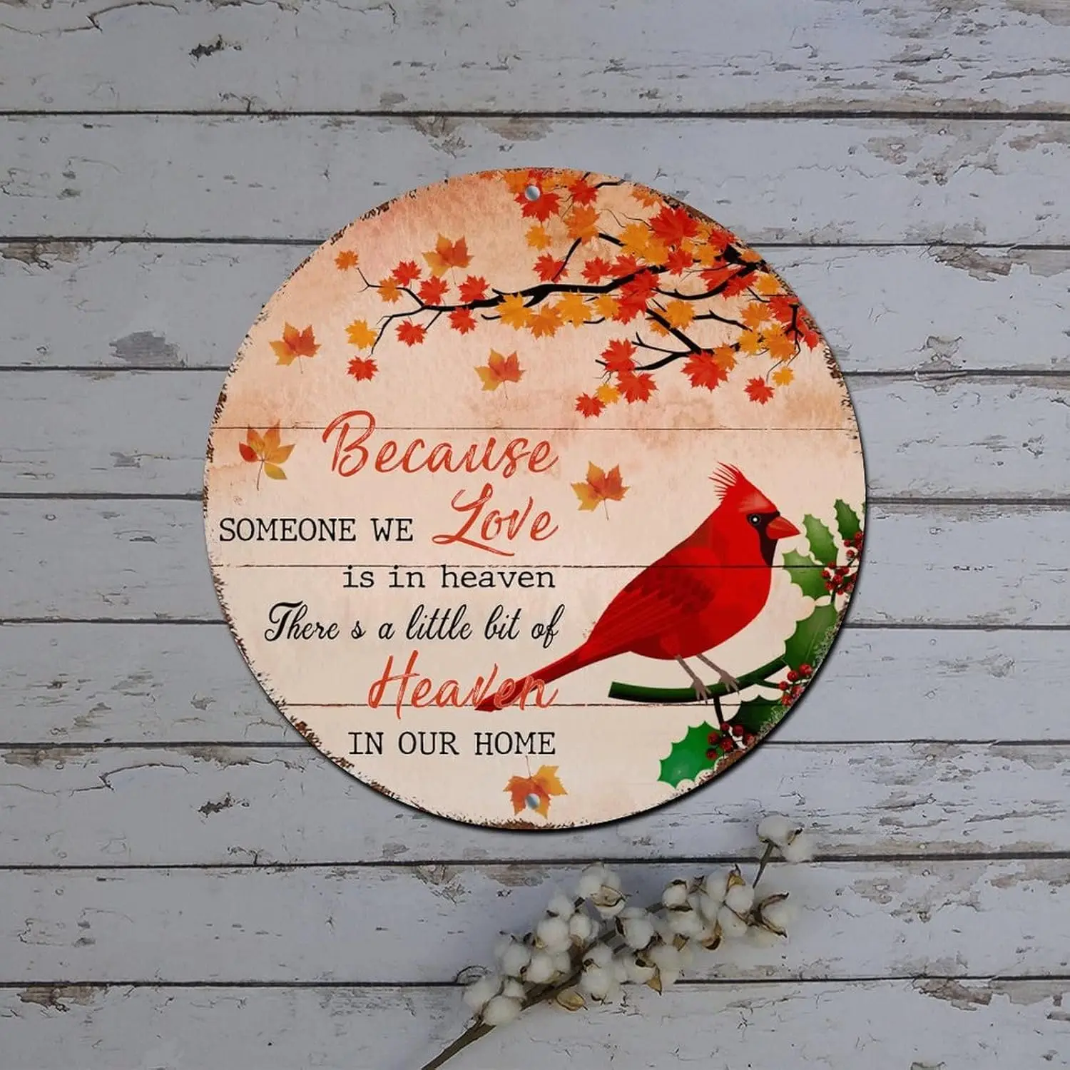 Merry Christmas Wreath Sign Because Someone We Love Is in Heaven Cardinalis Round Metal Tin Sign Christmas Decorations Wreath Di