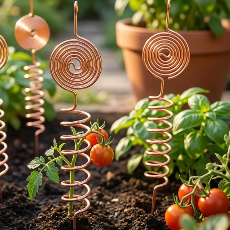 1/3PCS Copper Electroculture Plant Stakes Coil Antenna Plant Growth Supports for Garden Vegetables Flowers Pots Fruit Trees