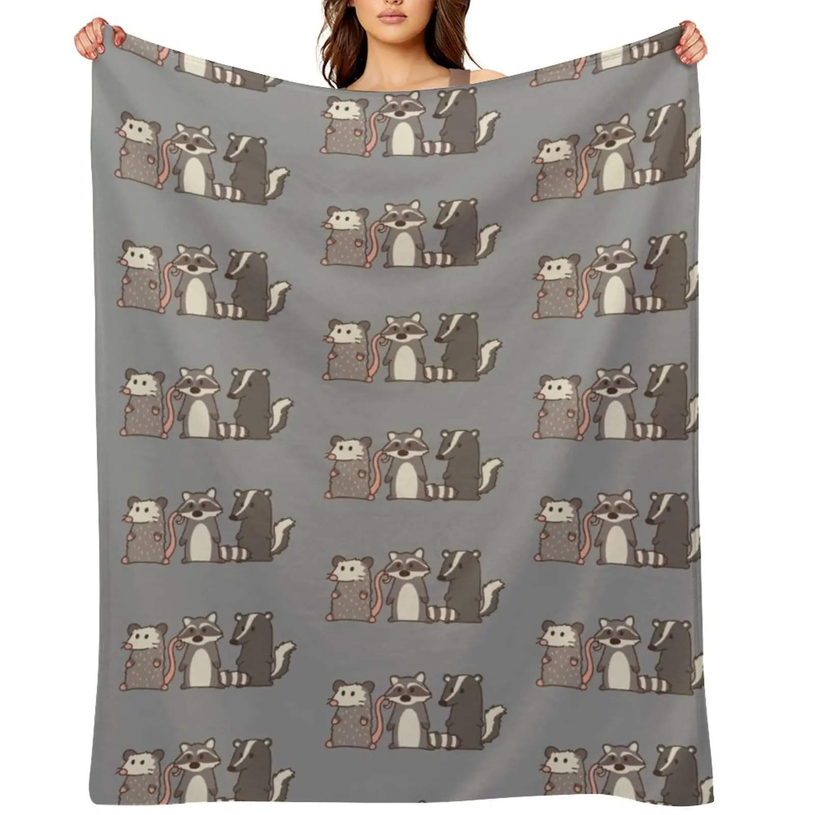 

raccoon, opossum & skunk woodland friends Throw Blanket Heavy Summer for winter Giant Sofa Blankets