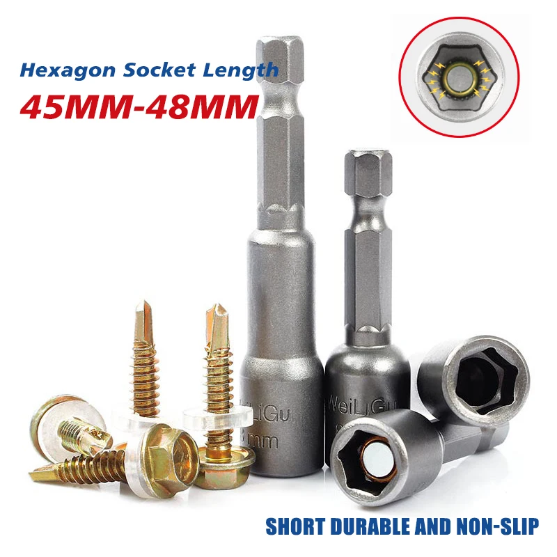 Impact-Socket Magnetic Nut Screwdriver Hex Sleeve 6mm 7mm 8mm 10mm 12mm 13mm For Power Drills Impact-Drivers Socket Kit 45-48mm