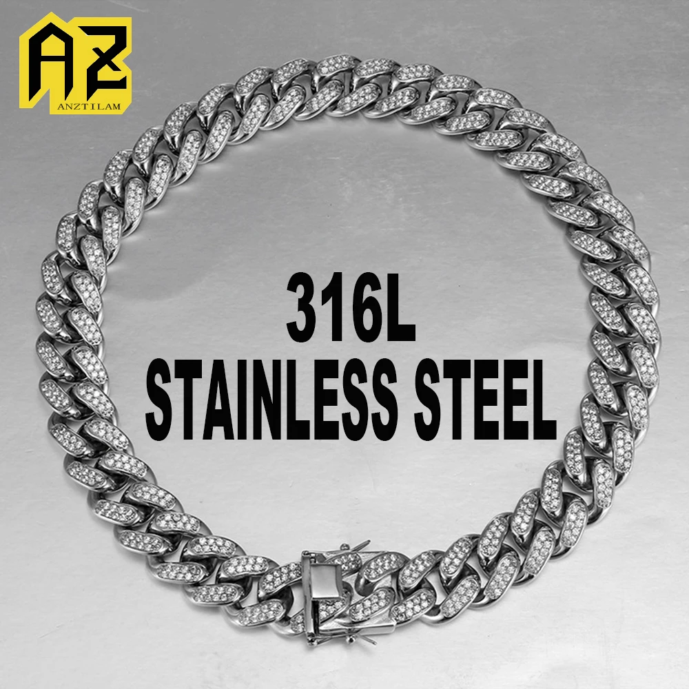 

19mm 316L Stainless Steel Cuban Link Chain Necklaces Bling Zircon Hip Hop Iced Out Necklace For Women Fashion Jewelry