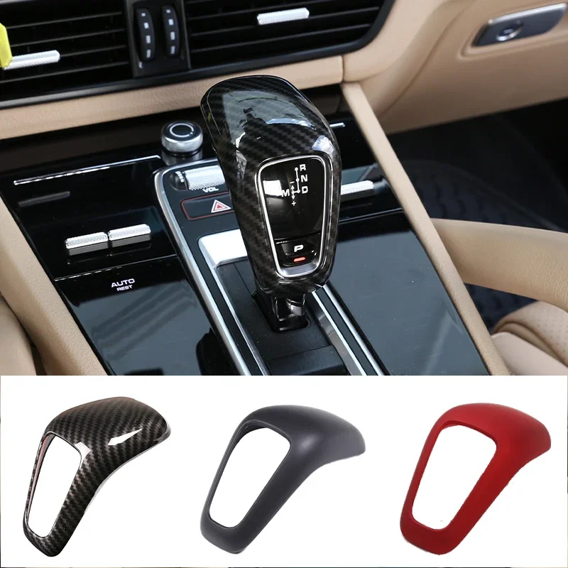 ABS Matt Balck/Carbon Fiber/Red Car Interior Gear Shift Gear Head Cover Trim For Porsche Cayenne 2018-2023 Auto Accessories