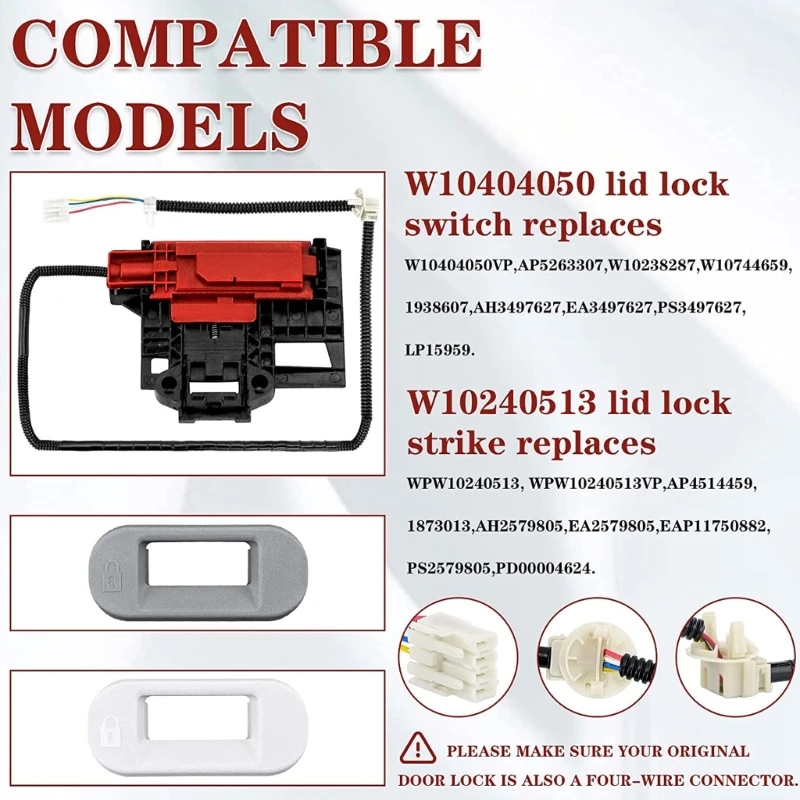 Assembly W10240513 W10238287 ซ่อมเครื่องซักผ้าเครื่องซักผ้าฝาปิดล็อคDropshipping