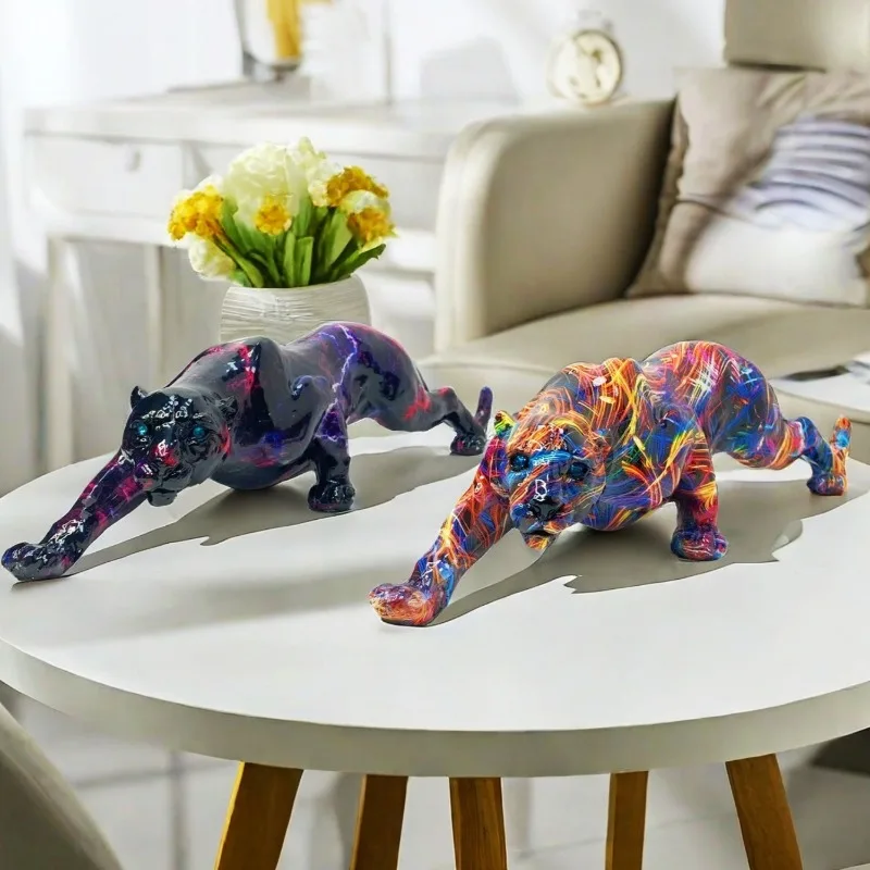Creative Graffiti Resin Leopard Modern CreativeLeopard Decoration Sculpture Leopard Statue Home Bar Living Room Study Decoration