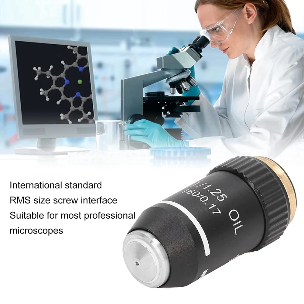 【A72U】Objectif de microscope biologique, objectif achromatique noir 195, 100X, objectif à huile haute puissance, interface 20,2 mm, filetage.