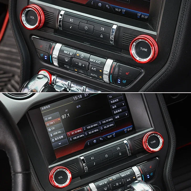 2pcs Center Console CD Radio VOL Adjust Knob Decorative Ring Trim Cover For Ford Mustang 2015 - 2022 Interior Accessories Refit