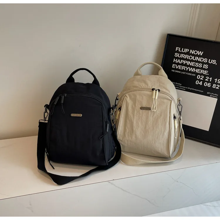Ladies Casual Lightweight Nylon Multi-Pocket Mini Backpack, Convertible Shoulder Bag for Daily, Travel and Commute