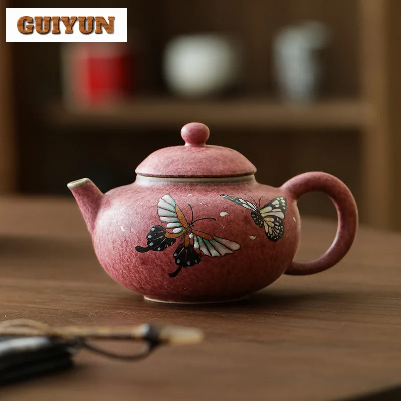 

Hand-painted Double Butterflies Teapot Vintage Tea Infuser Pot Tea Maker Kettle With Ball Hole Chinese Tea Set Collection Craft