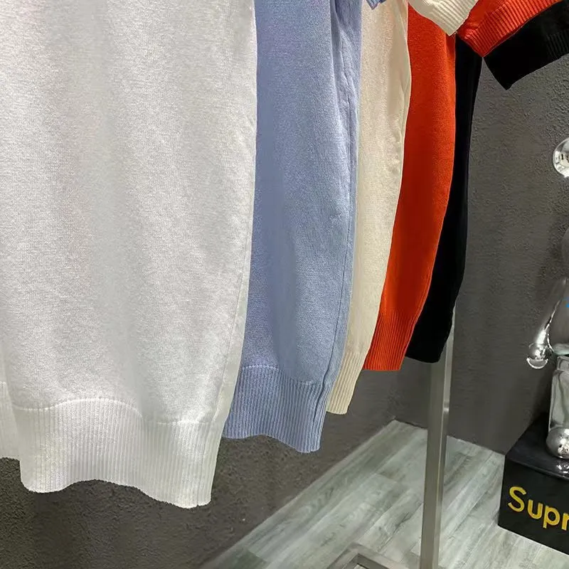 Solid Color Knitted Sweater Short Sleeved Spring Summer Thin T-shirt Men\'s Trendy Handsome With a Matching Base Shirt Tops