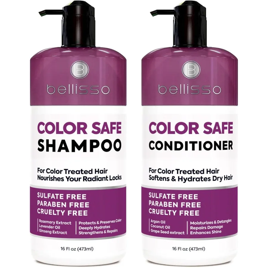 Juego de champú y acondicionador Color Safe para proteger el cabello teñido y tratado contra la decoloración, sulfato y sin parabenos, antidecoloración M