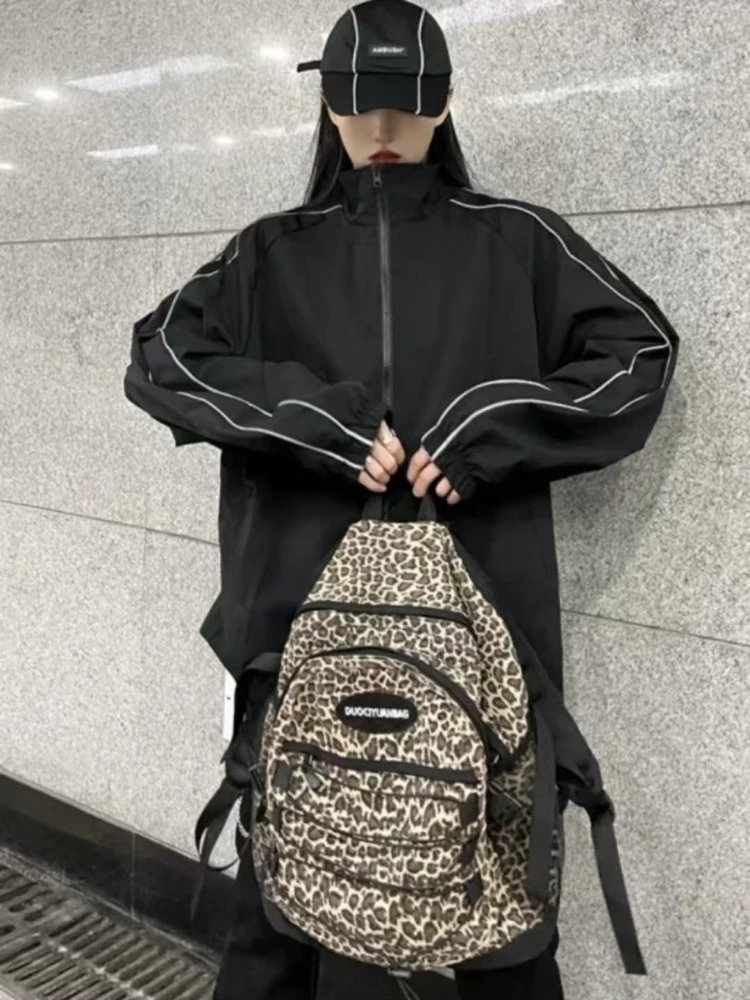 Hip hop varsity jaquetas femininas americano retro y2k streetwear blusão casacos coreano chique primavera outono tira reflexiva jaquetas