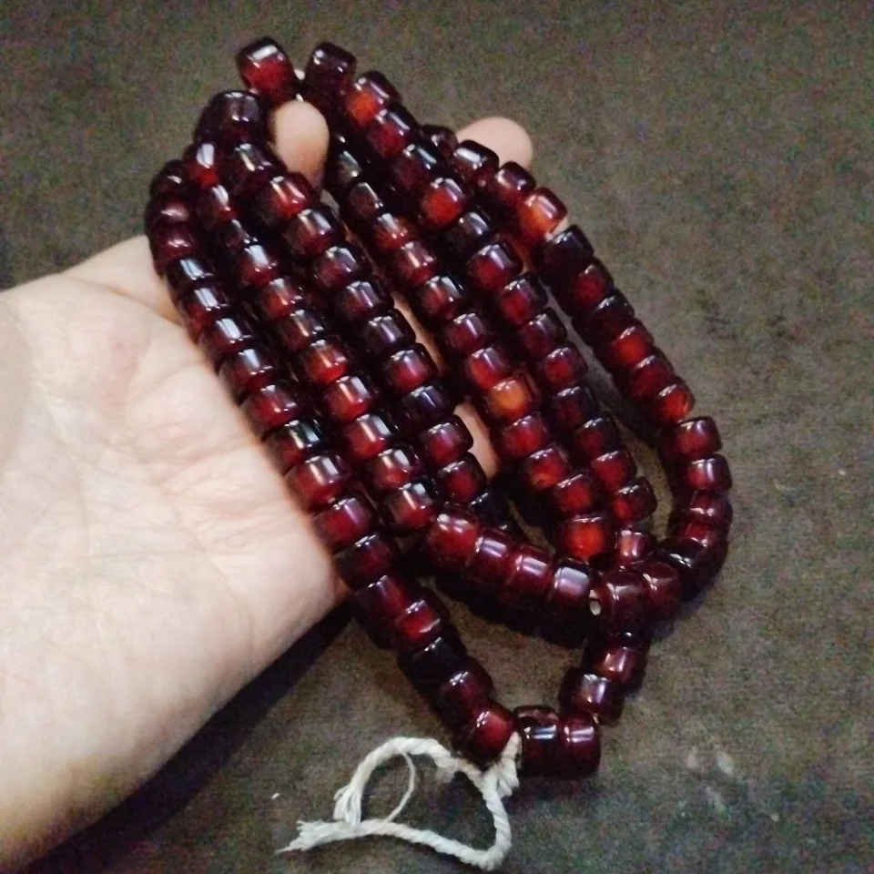 Vintage Wine Red Flat Tube Stone Beads Polished Small Cylinder Beads DIY Hand Knotted Bracelet Necklace Loose Beads