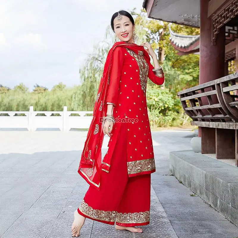 2023 traditional indian costume female elegant long sleeve top loose pants two pieces set costume exotic daily ethnic dress s588