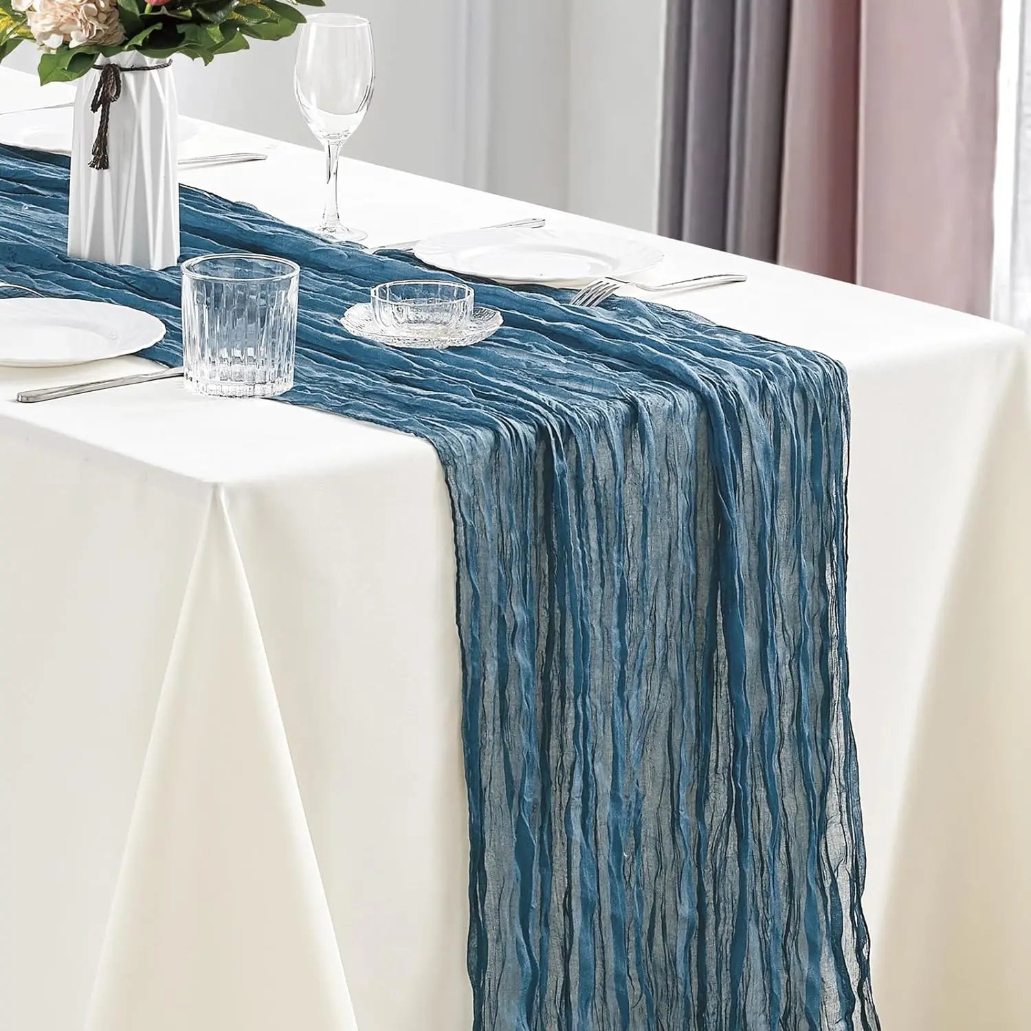 10 stuks kaasdoek tafelloper boho gaas tafelloper 40x270cm romantische tafelloper voor bruiloft bruids douche verjaardagsfeestje - afbeelding 1
