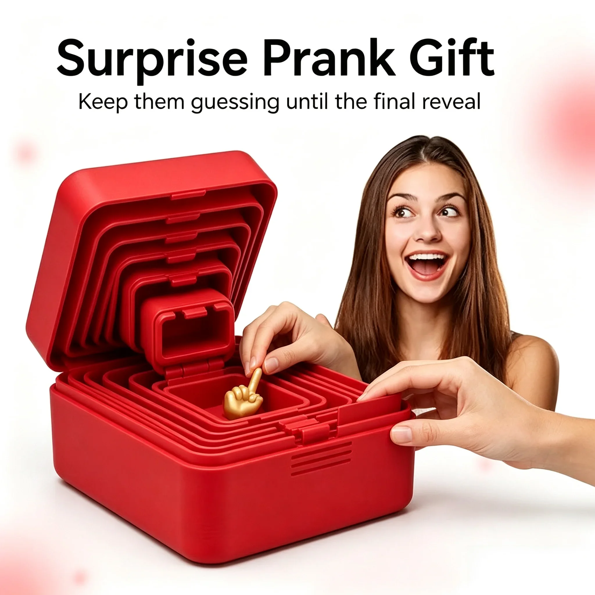 White Elephant Funny Prank Gift Box 7 Layers Nested Russian Doll Box Middle Finger Surprise Reusable Gag Gift Jewelry Organizer
