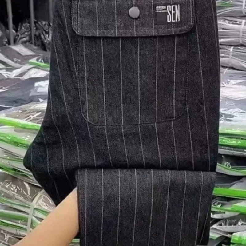 Men's Summer Casual Pants Thin Straight Leg Wear Resistant Dirt Easy to Clean Vertical Stripes Loose Fit Long Trousers