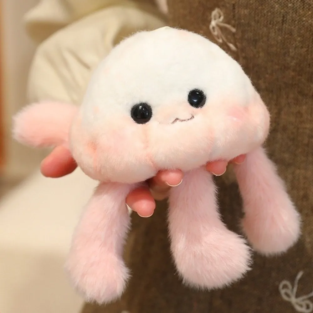 Kawaii Soft Jellyfish Plush Toy Fluffy Pink Blue Jellyfish Plushies Flower Buckle Rotating Jellyfish Hanging Doll Bag Charm