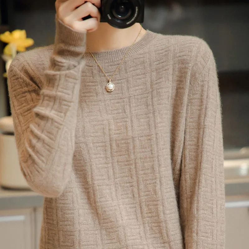 Women Sweaters 100% Real Wool Knitting Pullovers Hot Sale Winter Spring Woolen Jumpers Standard Ladies Tops