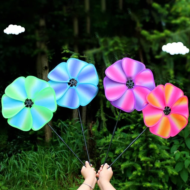 4 Pcs Colorful Wind Spinner Rotating Windmill Stake Garden Decor Lawn Insert Decor Stake Yard Patio Vertical Sculpture Winnower