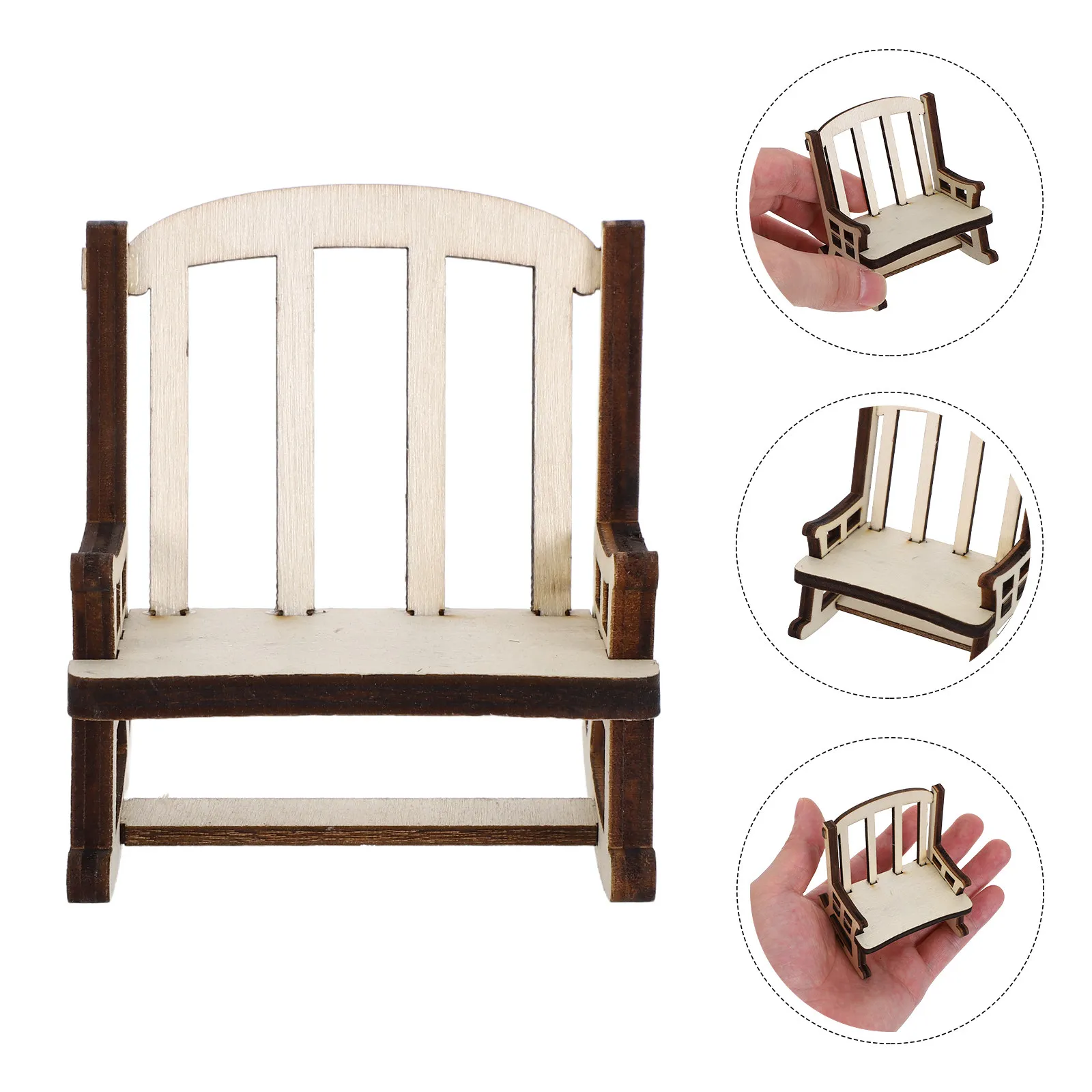 

6Pcs Natural Wood Miniature Rocking Chairs 1:12 Scale Unpainted Dollhouse Furniture for Living Room Vintage Bedroom Fairy Garden