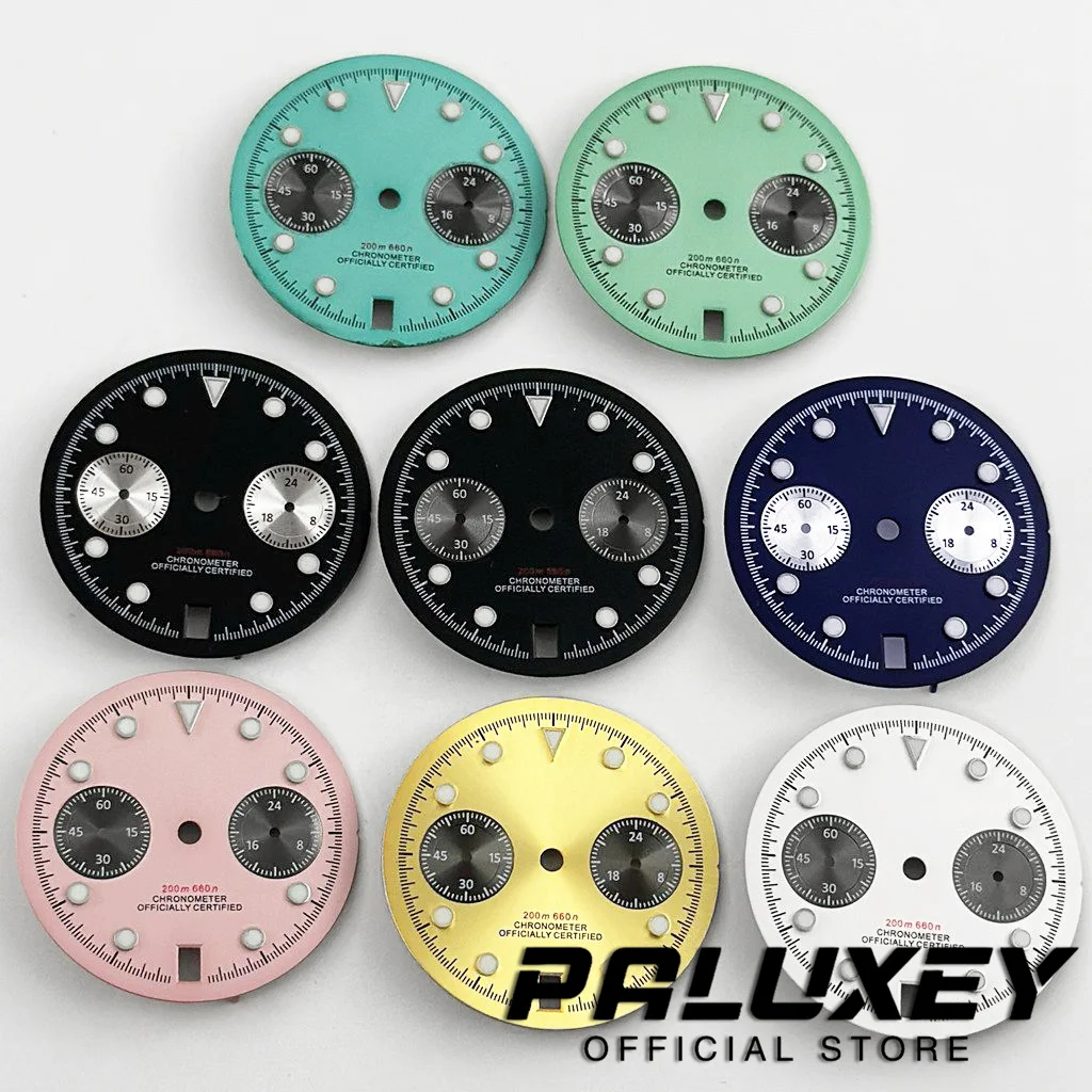 30mm VK64 Chronograph Dial Panda Dial Green Luminous Dial Fit For VK63 VK64 Date At 6 o'clock Quartz Movement Watch Accessorie
