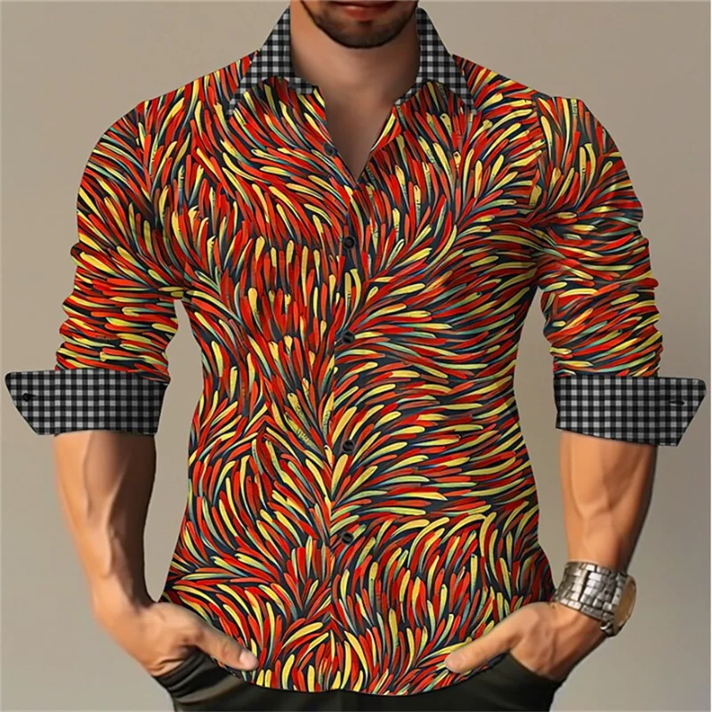 

2023 New Men's Shirt Optical Illusion Graphics 3D Printing Cuffed Red Green Outdoor Street Long Sleeve Clothing Fashion Designer