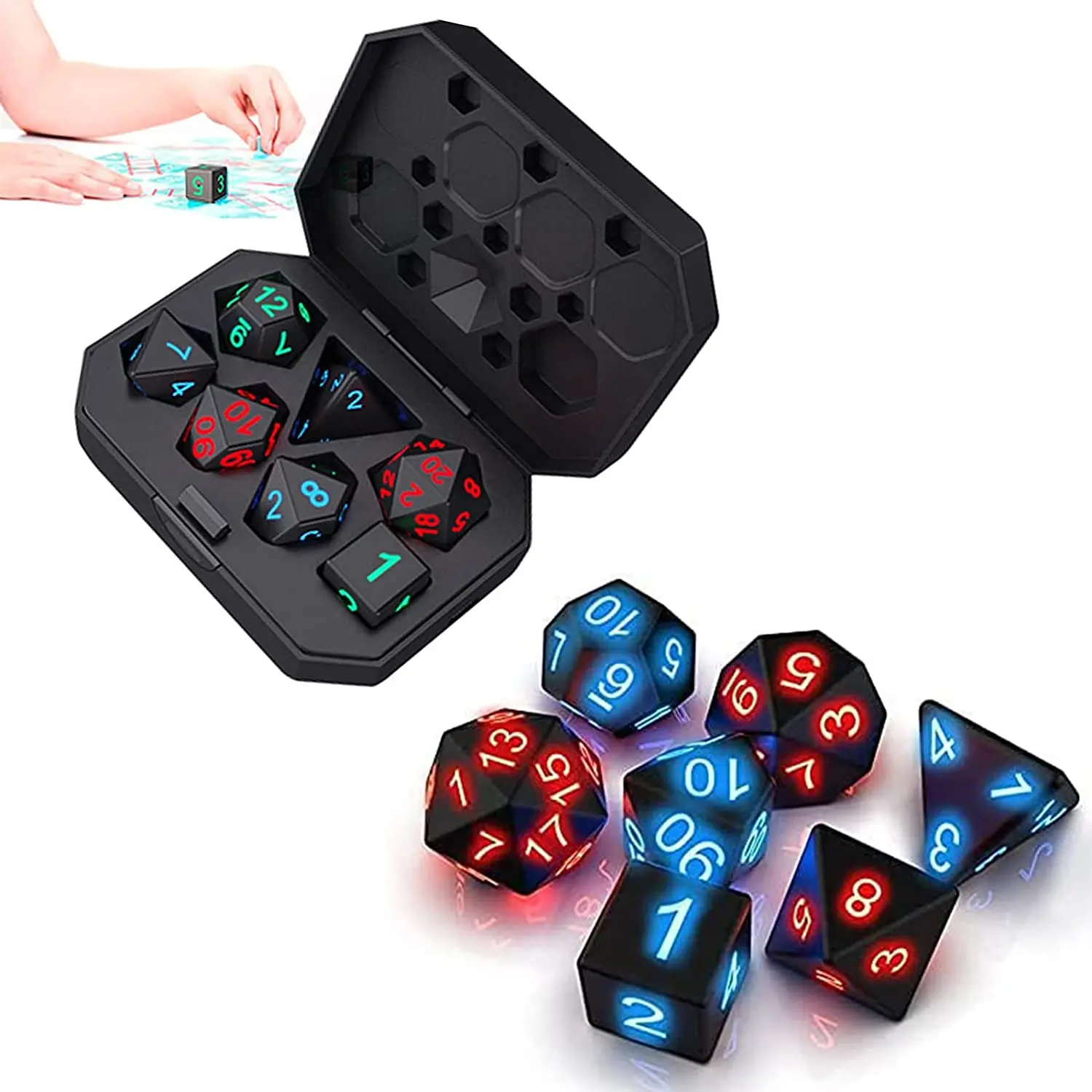 7Pcs Light Up DND ลูกเต๋ากล่องชาร์จ USB ชาร์จไฟฟ้าลูกเต๋า Shake Light LED ลูกเต๋าสำหรับเกม KTV บาร์ไนท์คลับ