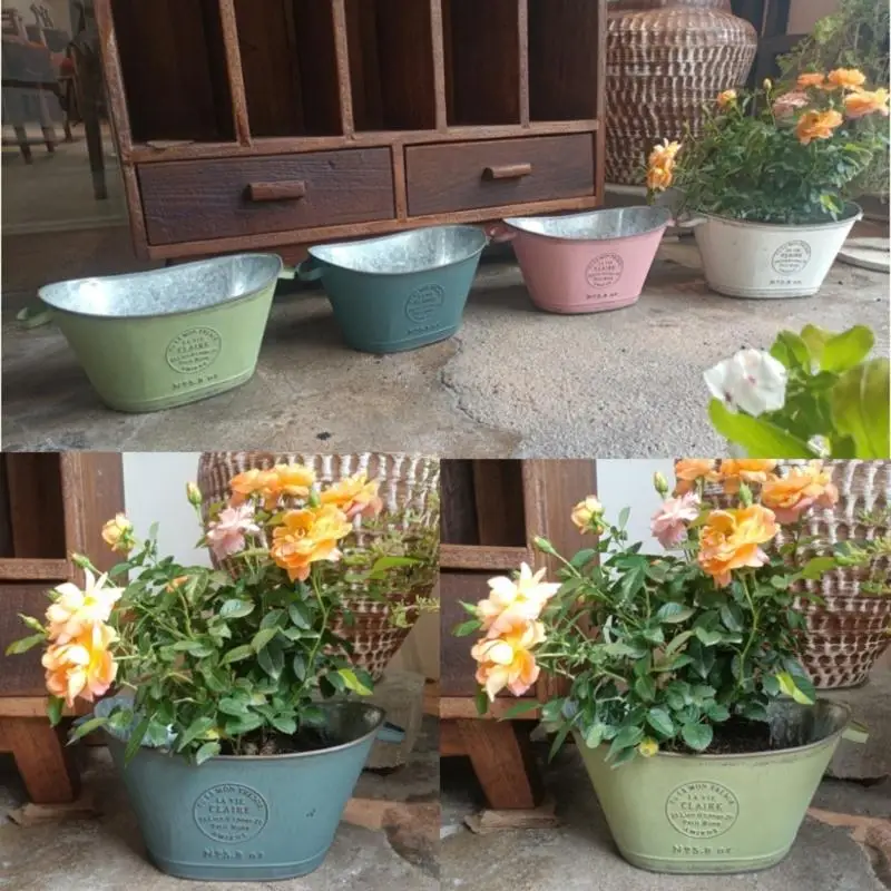 

Rural Iron Garden Farmer Ellipsoidal Smooth Motion Porch Deck Transportable Planting Container Y5GB