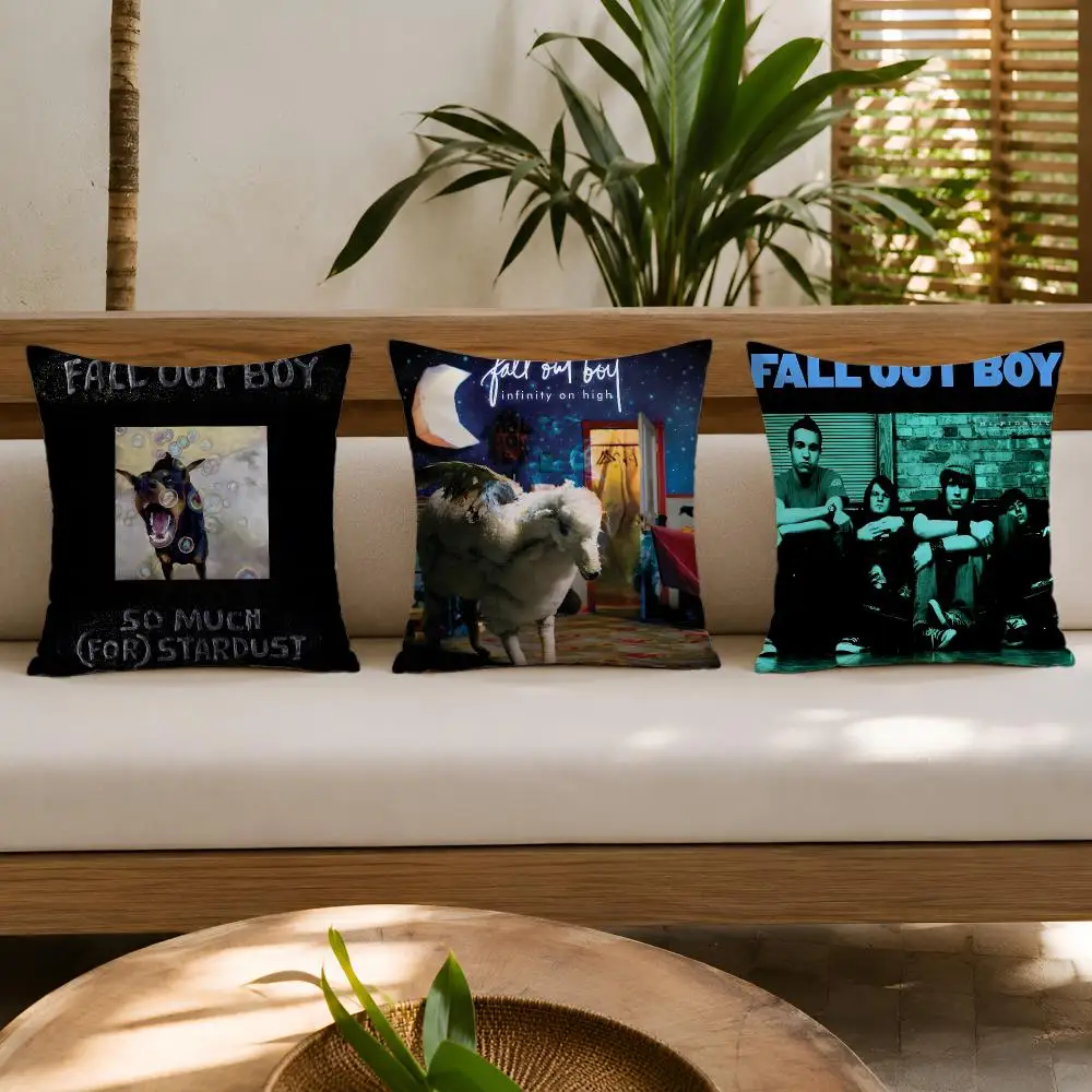Rock Band F-Fall Out Boy Music Cushion Cover Double-Sided Plush Sofa Cushion Covers Organic Breathable Invisible Zipper